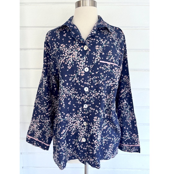 PAPINELLE Cotton/Silk Long Sleeve Pajama Set in Navy Cherry Blossom Print - M - Picture 3 of 15